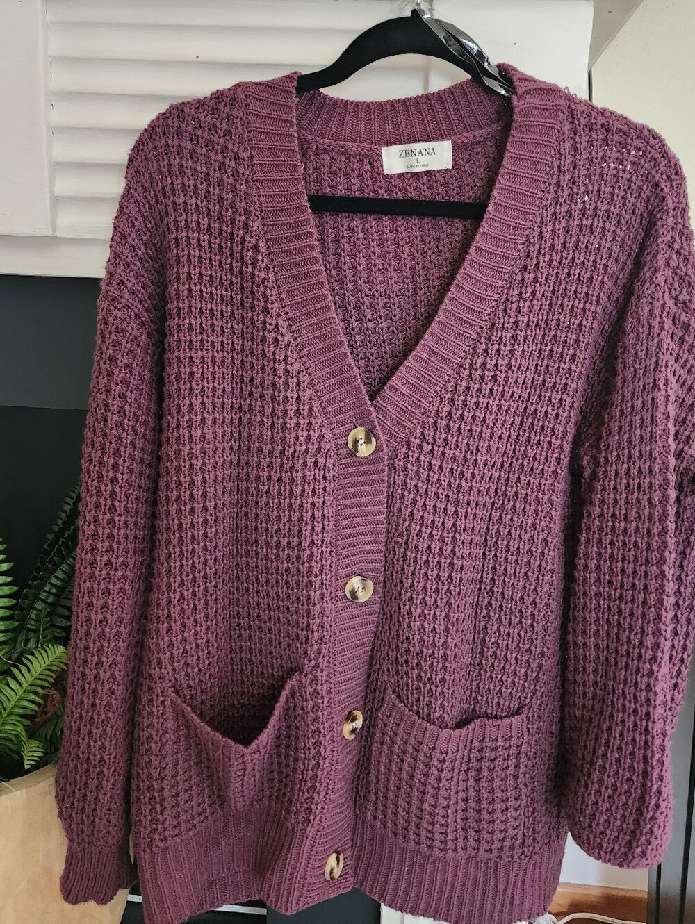 Zenana Outfitters Dusty Mauve Waffle Knit Button Cardigan